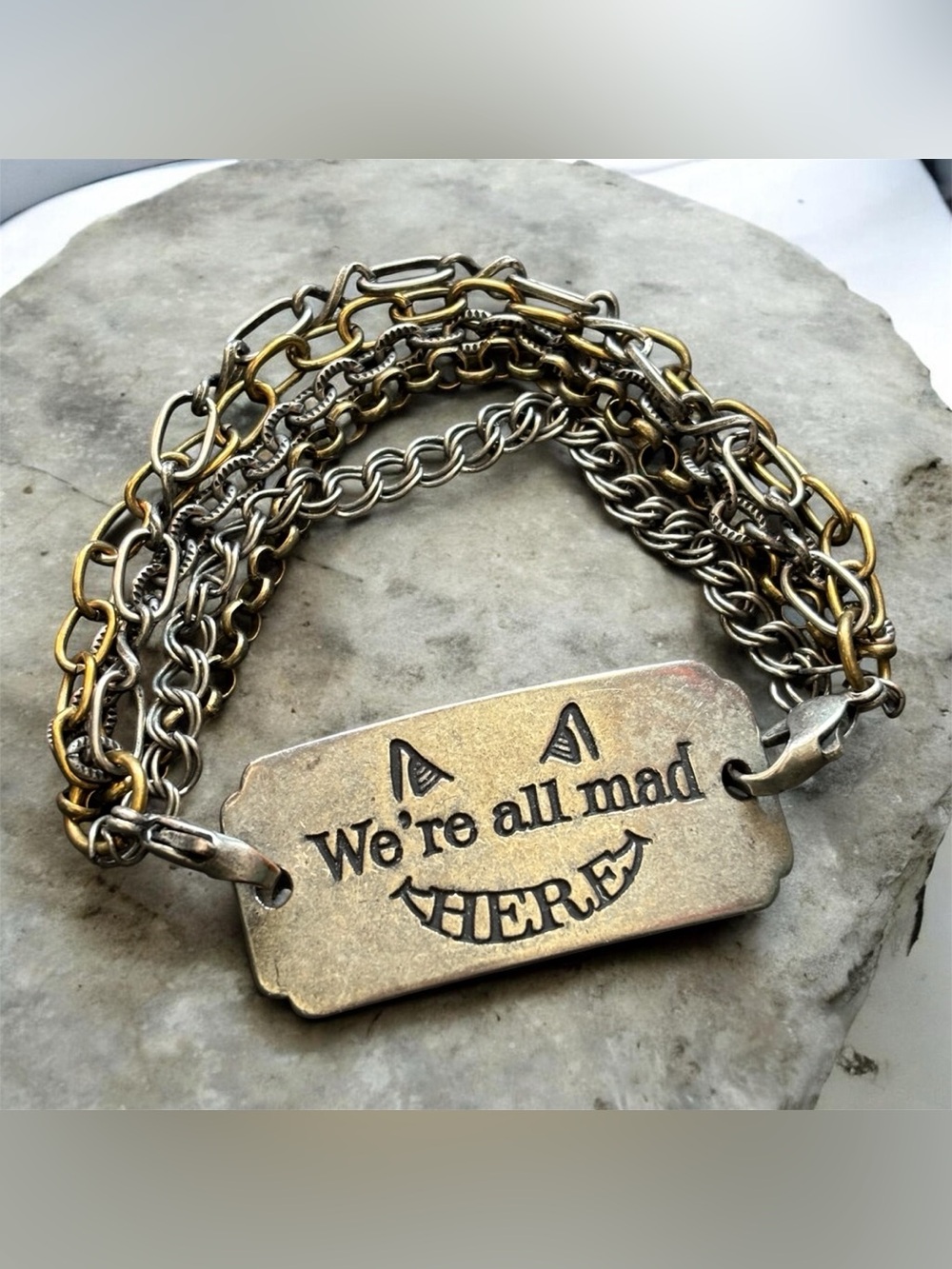 Alice in Wonderland ‘Were All Mad Here’ Two Tone Bracelet | Layered Chain